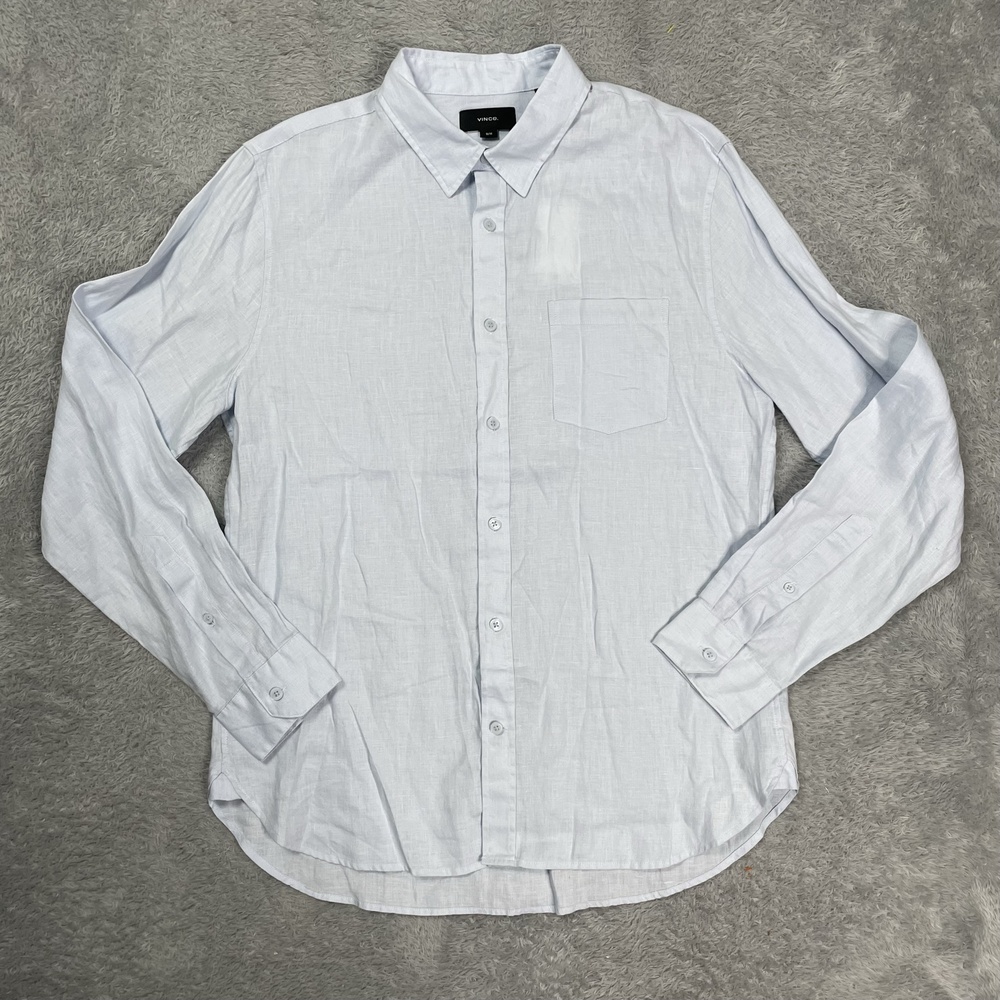 Vince Shirt Mens Medium Blue Linen Long Sleeve Button Front Classic Fit Casual